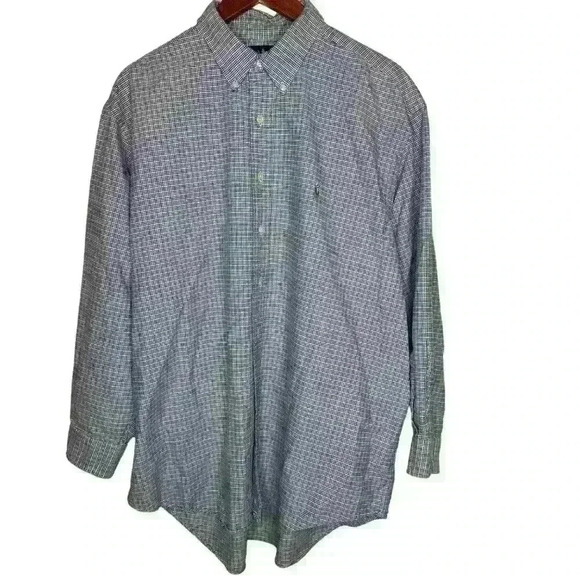 Ralph Lauren Yarmouth Long Sleeve Button down plaid‎ blue 100% Cotton shirt - Picture 1 of 7